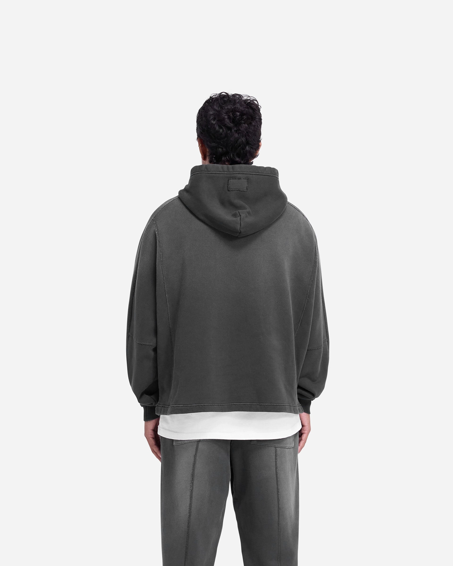 group style Zippered Front Stepped Hem Hoodie - Stained Black