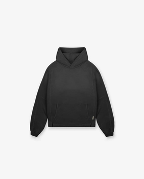 Stepped Hem Hoodie - Stained Black Flex Fit Fabric Barbecue wear