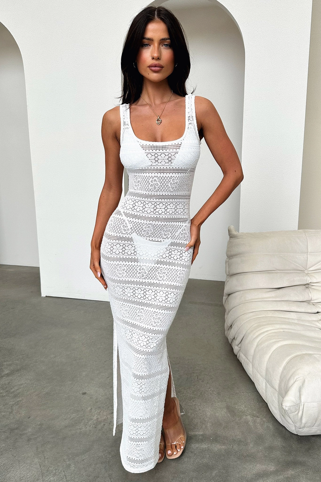 Sterling Maxi Dress - White One-Shoulder everyday elegance