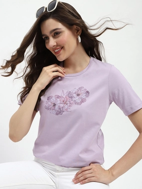 Breathable Layer Fit Madame Graphic Printed Mauve Cotton T-Shirt
