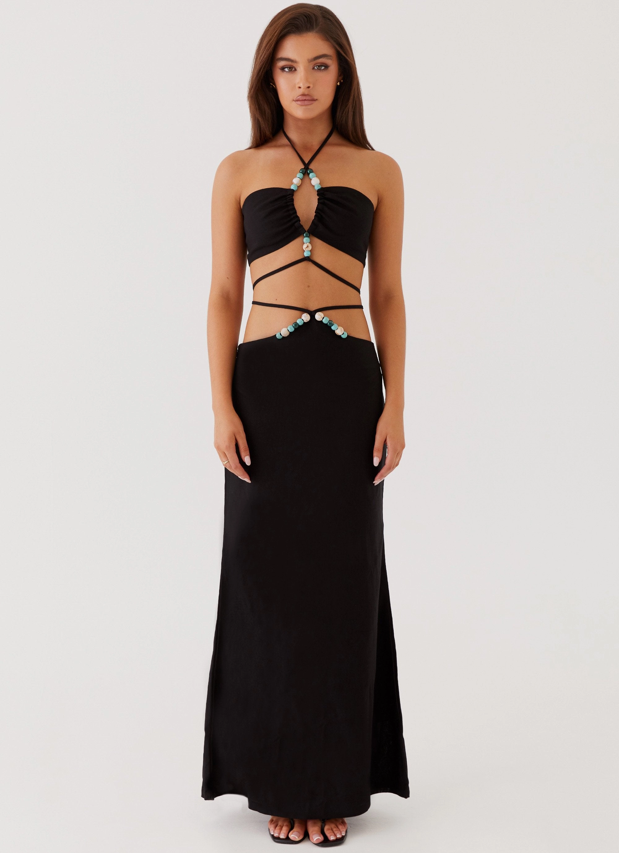 Artisan Print Elegant Feel Neveah Beaded Maxi Skirt - Black