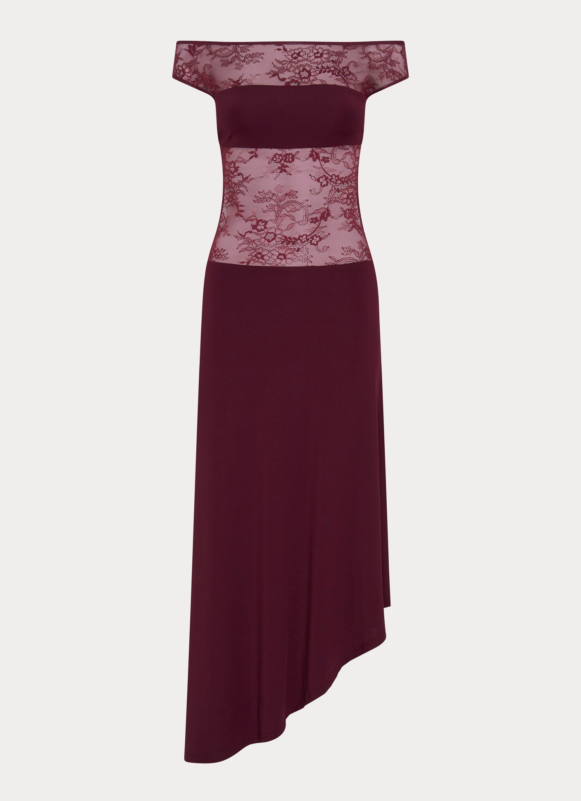 Relaxed Waist Francoise Lace Midi Dress - Burgundy
