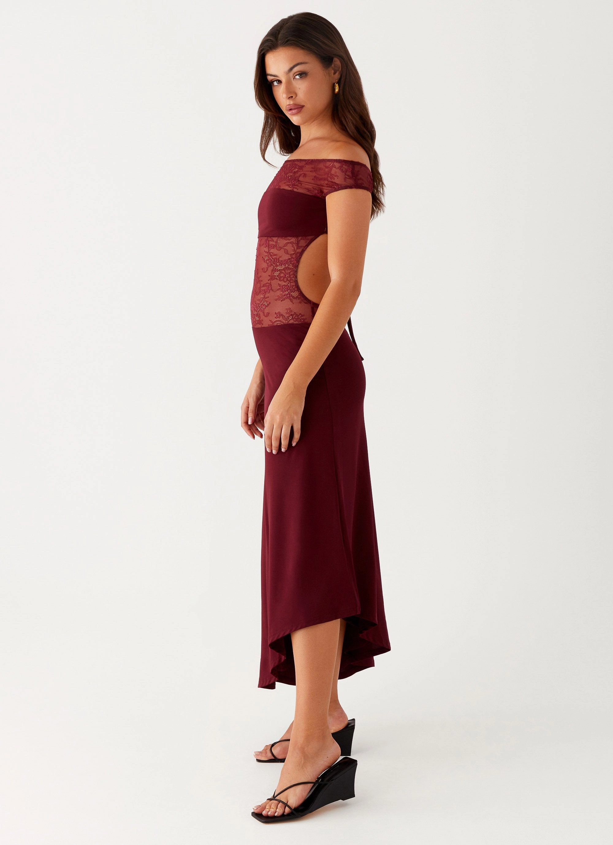 Francoise Lace Midi Dress - Burgundy Slit Detail