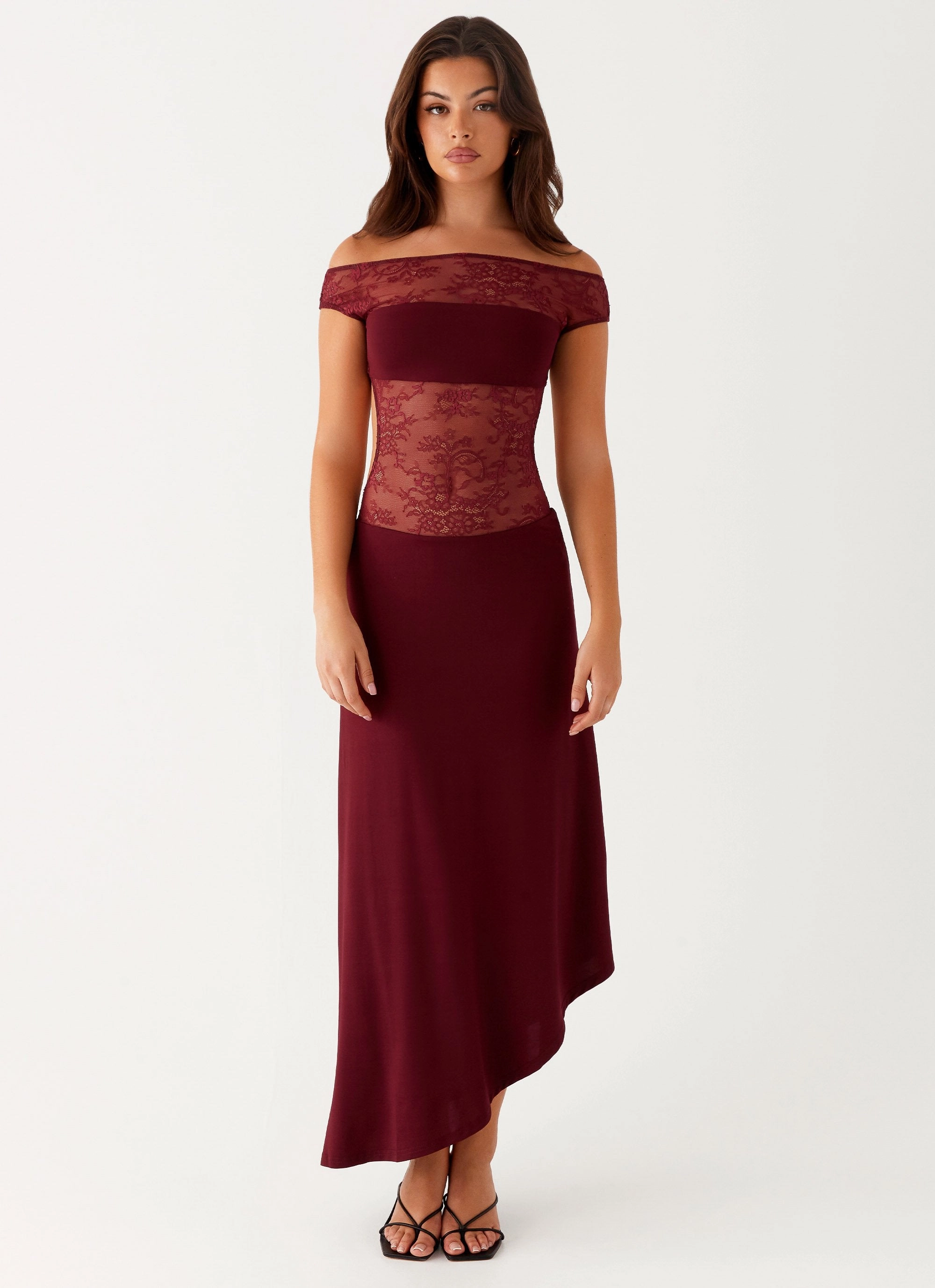 Francoise Lace Midi Dress - Burgundy Timeless Shape Chic Wear