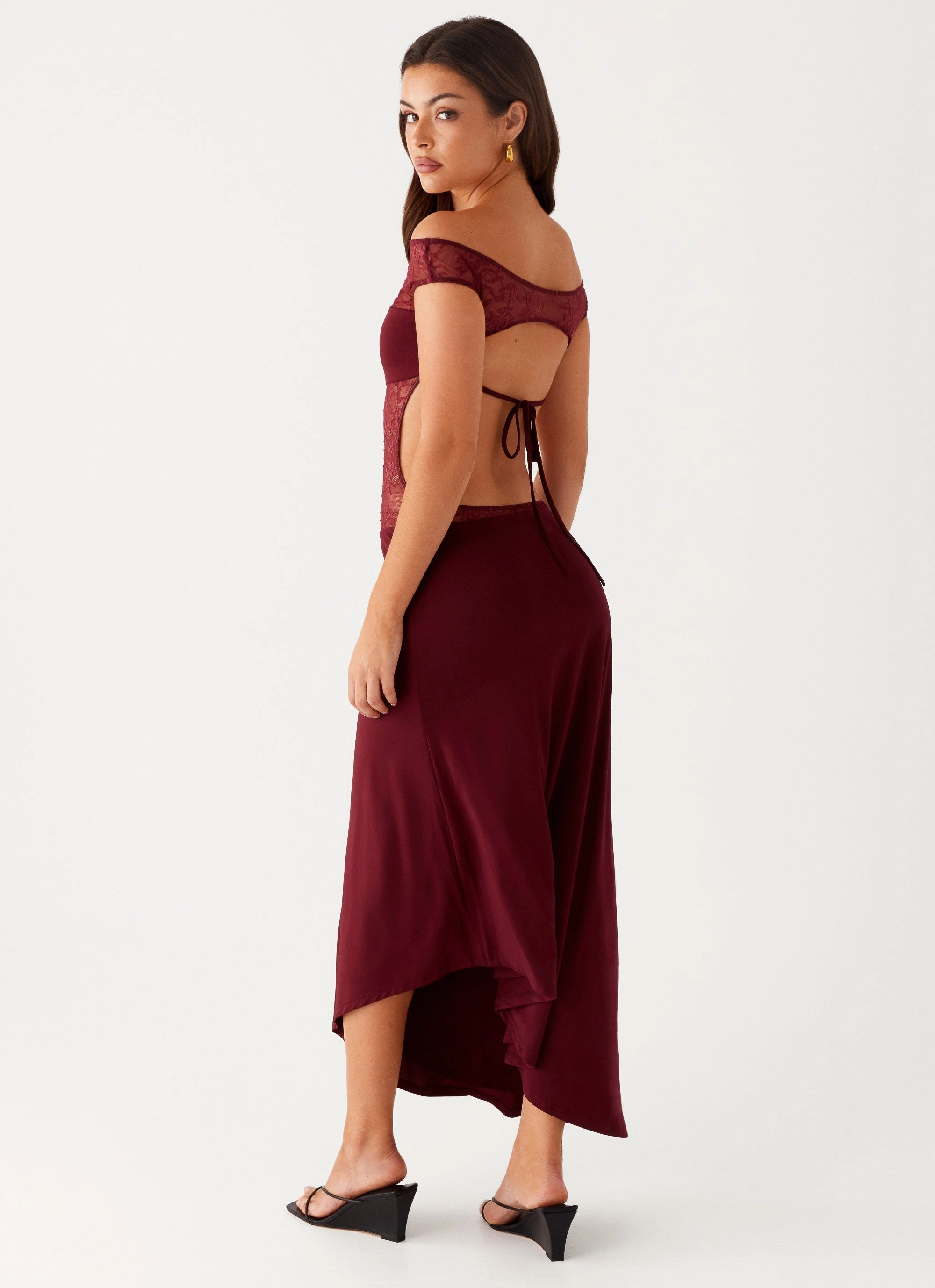 New Mood Warm Soft Francoise Lace Midi Dress - Burgundy