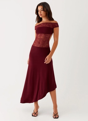 City-Style Francoise Lace Midi Dress - Burgundy