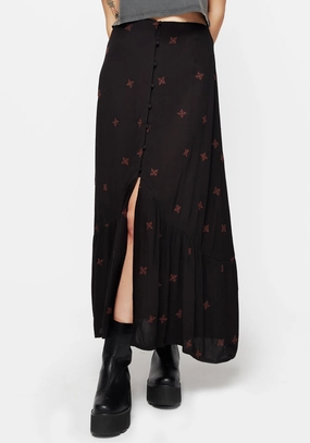 Minimalist fashion perforated design Sublime Witches Knot Embroidered Button Down Midaxi Skirt