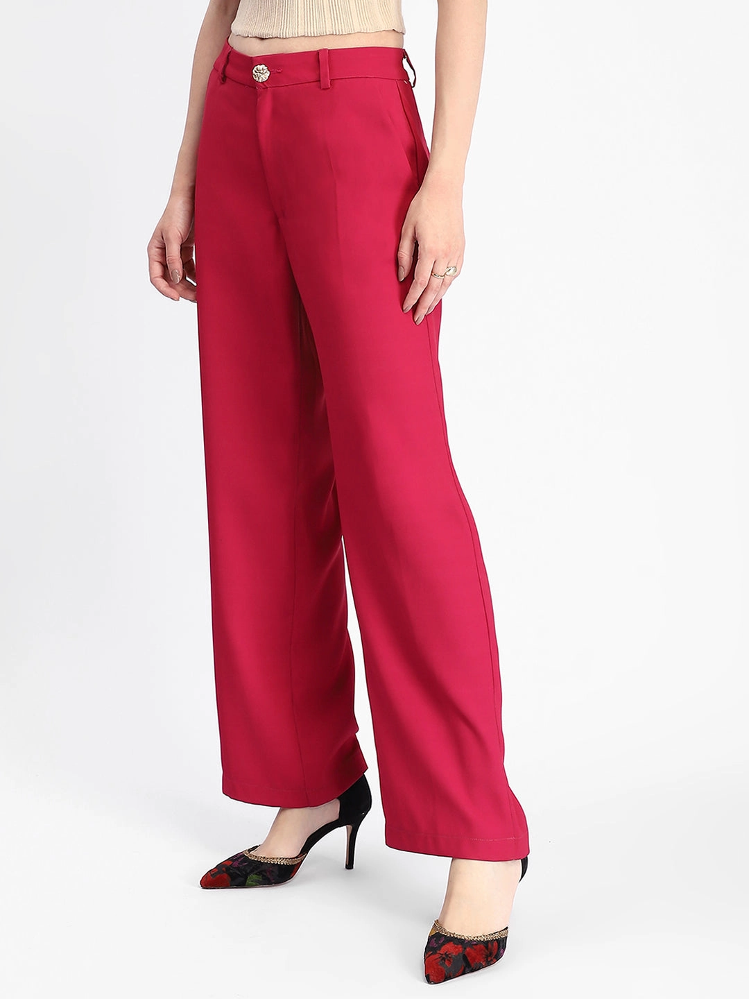 Relax Fit Design Madame Straight Fit Flared Hot Pink Trousers