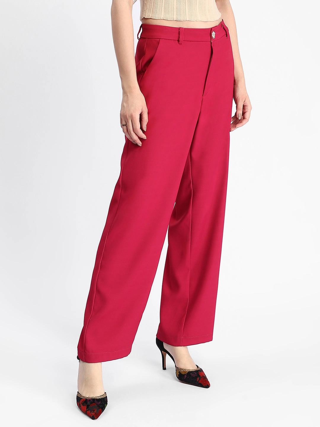 All Season Fit Hygienic Inner Layer Madame Straight Fit Flared Hot Pink Trousers