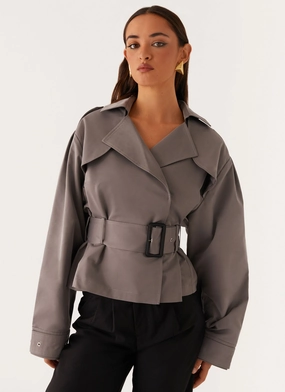 TemperatureRegulating Tech Boston Cropped Trench Coat - Charcoal