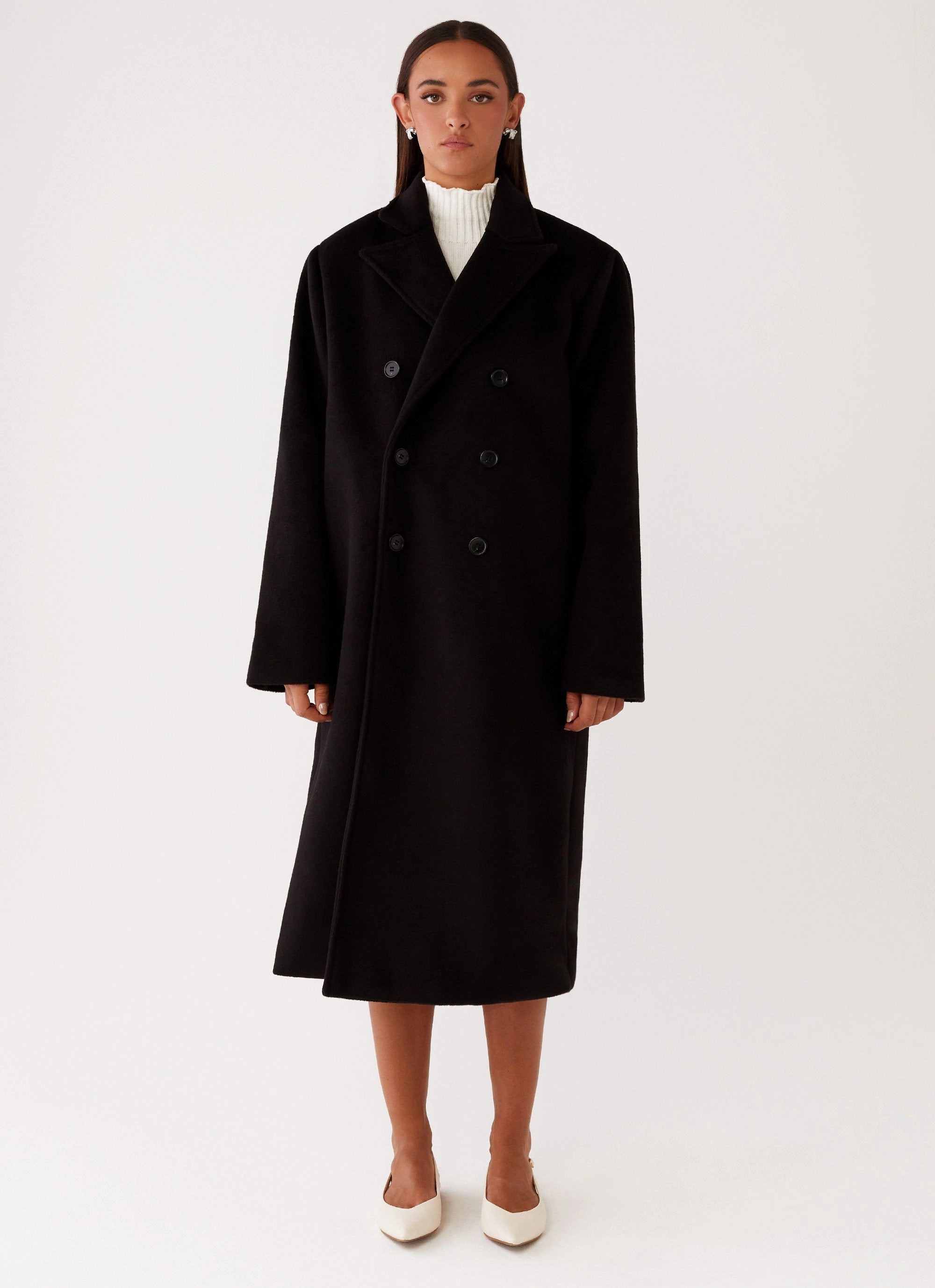 Gianni Double Breast Coat - Black Simple Look MagneticClosure