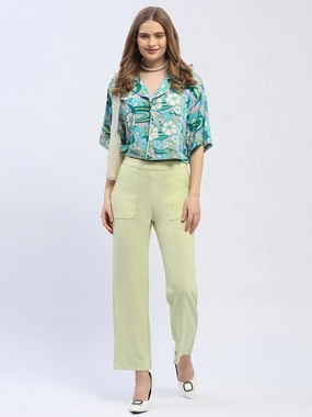 Formal Elegance Madame Graphic Print Dark Green Half Sleeve Shirt