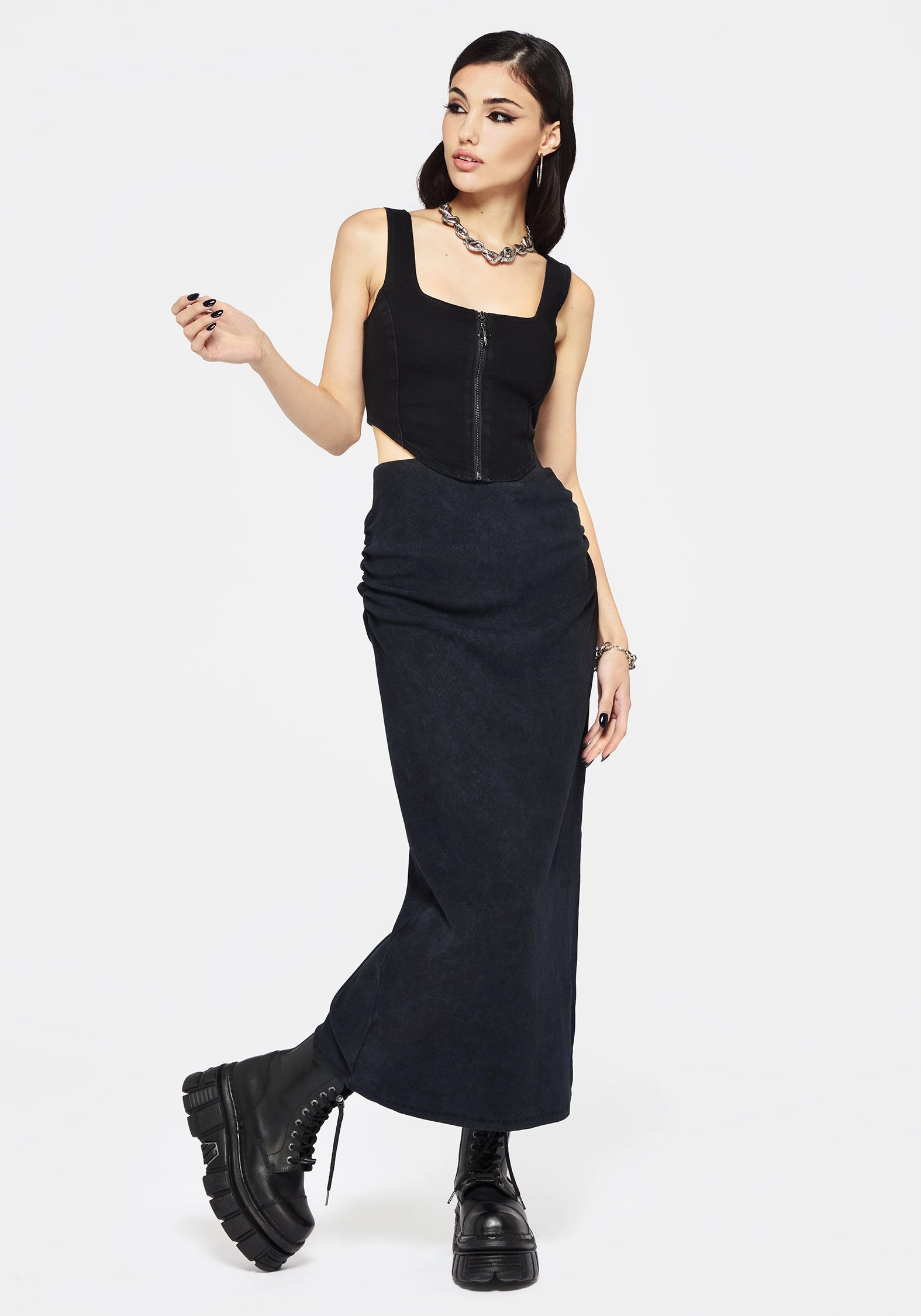 Christina Washed Rib Cotton Maxi Skirt Invisible Seams Texture Play