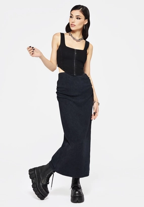 Christina Washed Rib Cotton Maxi Skirt Invisible Seams Texture Play
