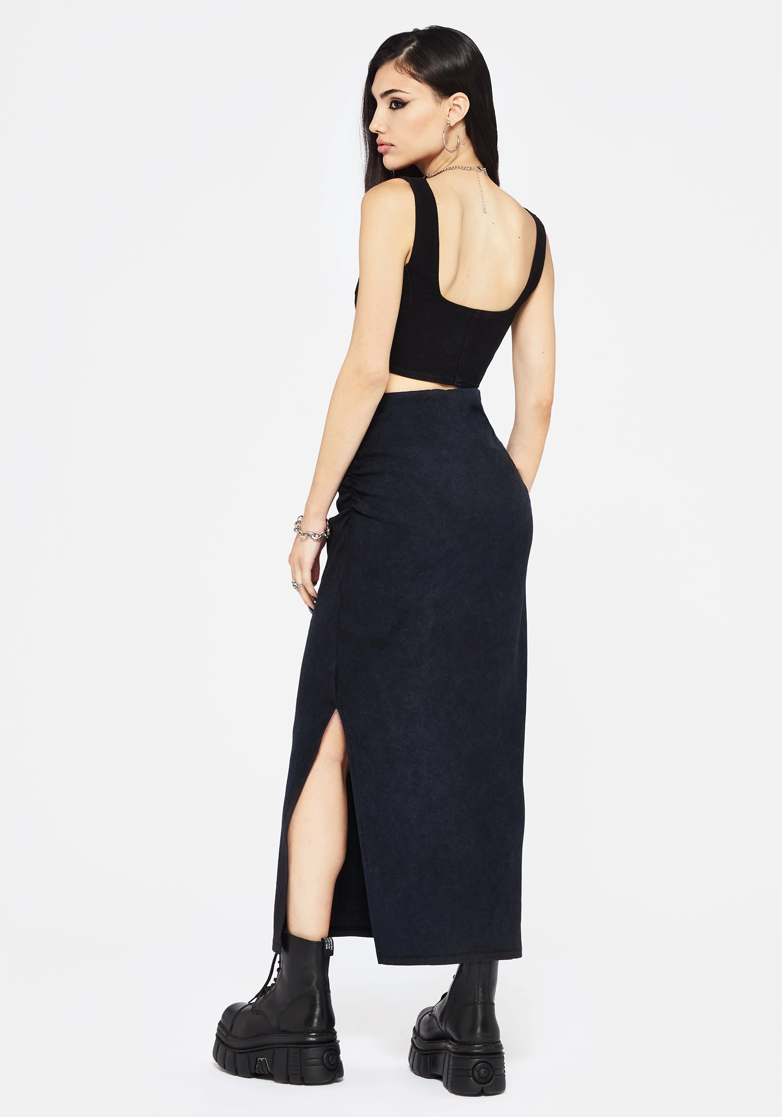 Daily Style Laser Cut Edges Christina Washed Rib Cotton Maxi Skirt