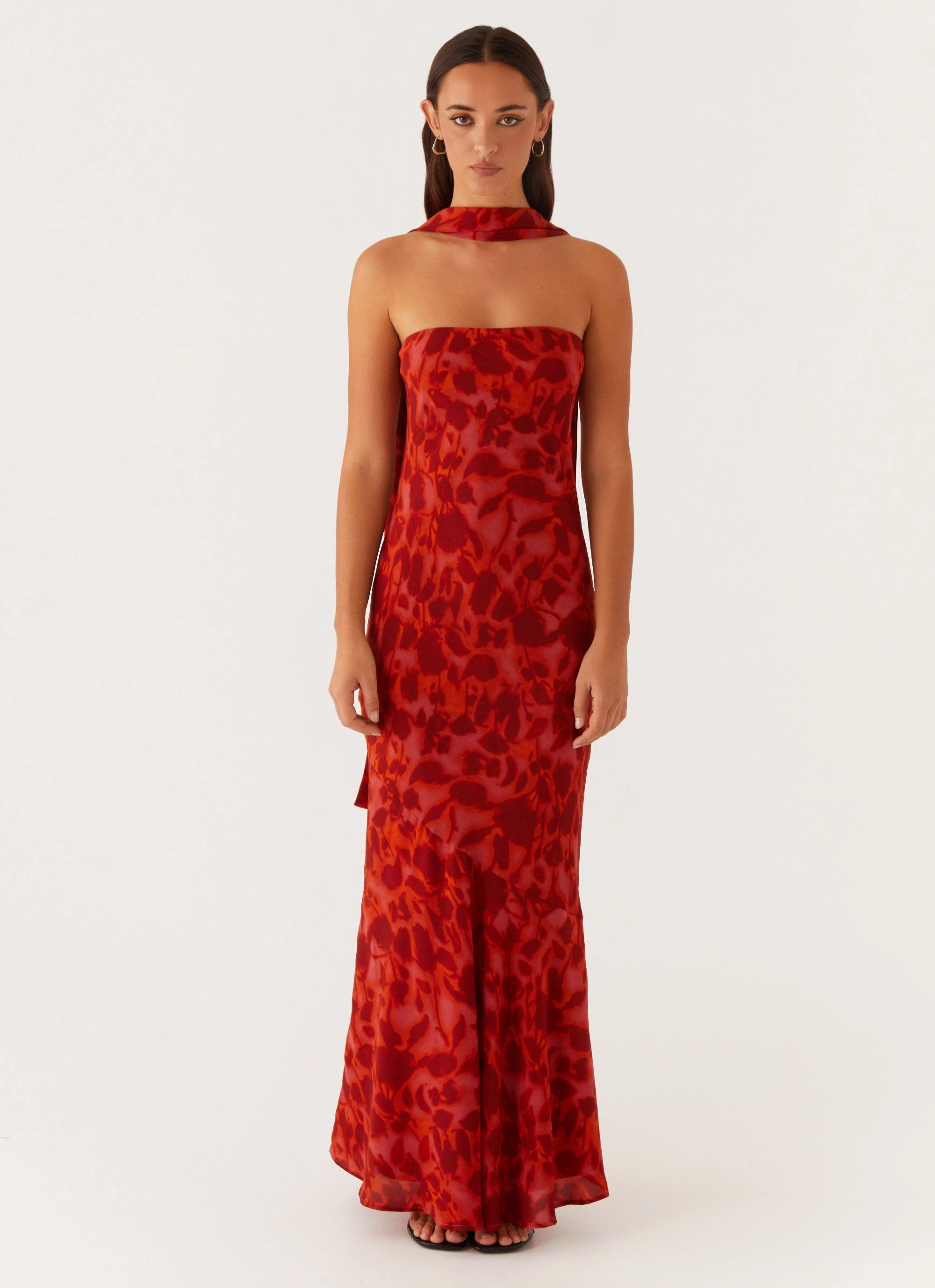 Under The Pagoda Maxi Dress - Deep Red Floral Minimal Touch