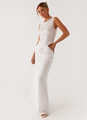Classic Grace Party Perfect Above Ground Sequin Maxi Dress - White