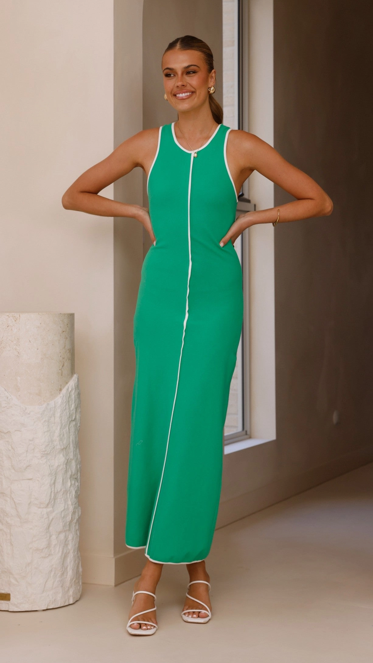 Autumn Look EasyCareMaterial Milli Maxi Dress - Green/White