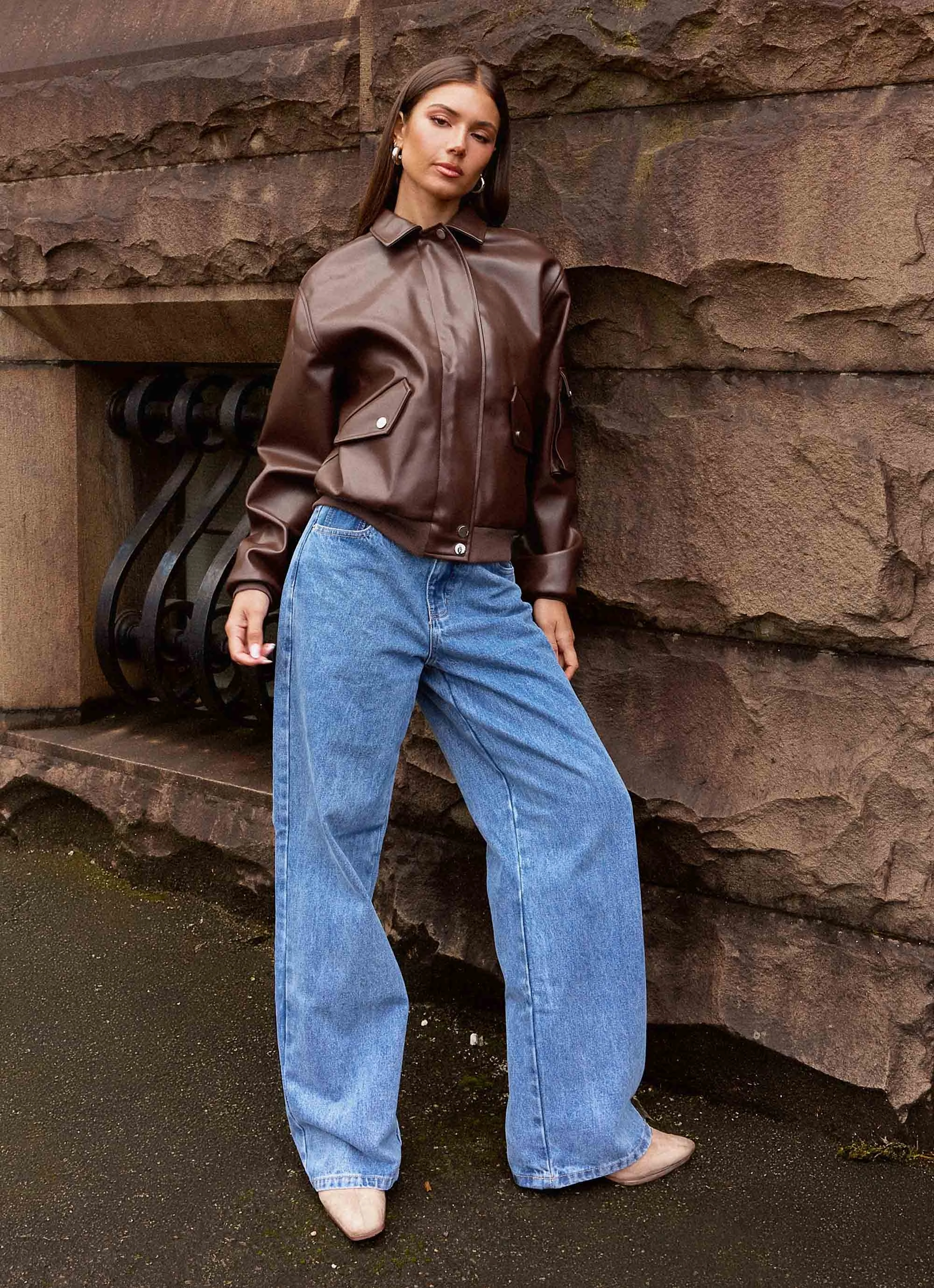 Tagless Neckline Design Fashion Use Indara Bomber Jacket - Chocolate