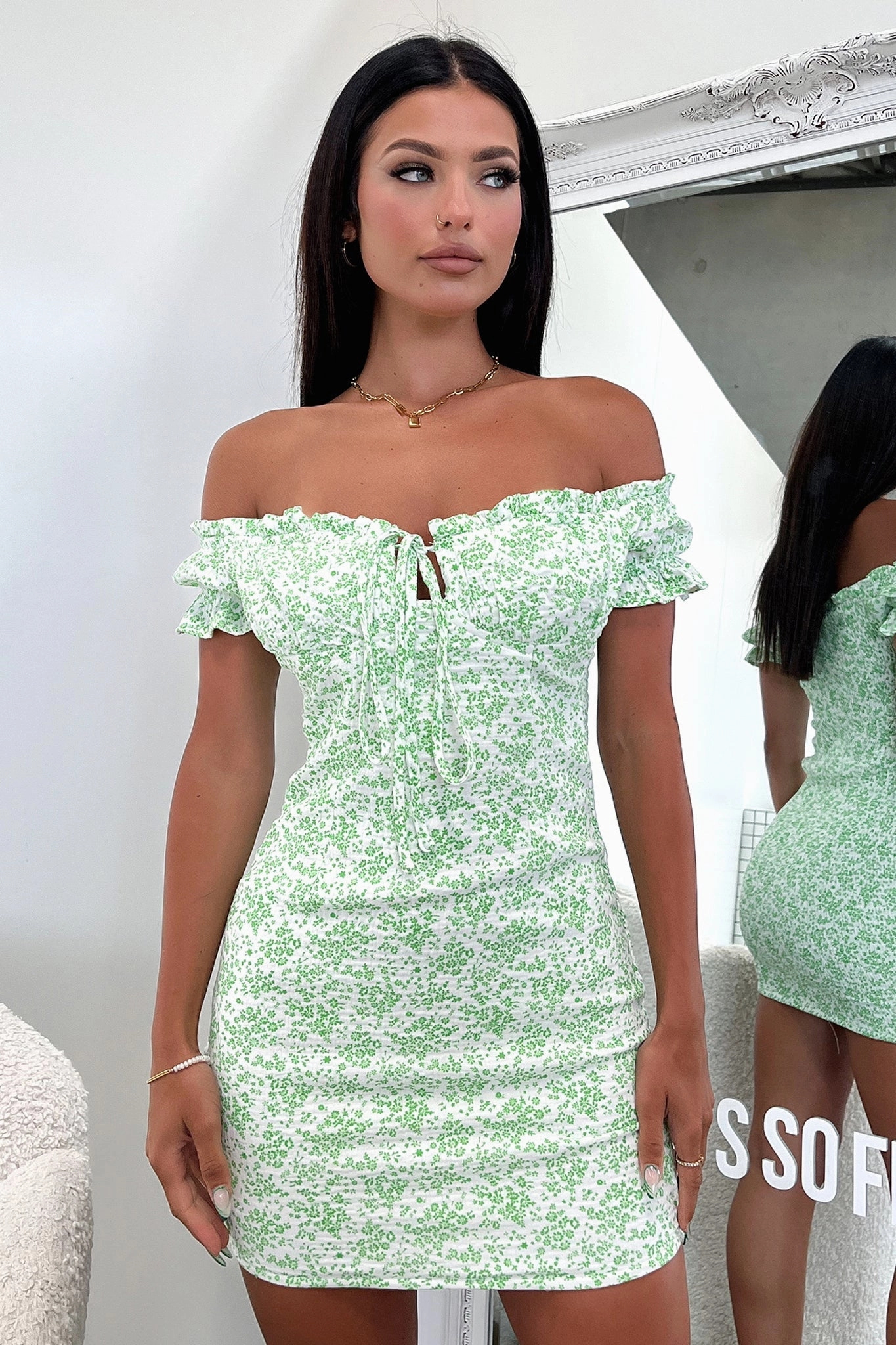 Maisie Dress - Green Floral Bold Patterns