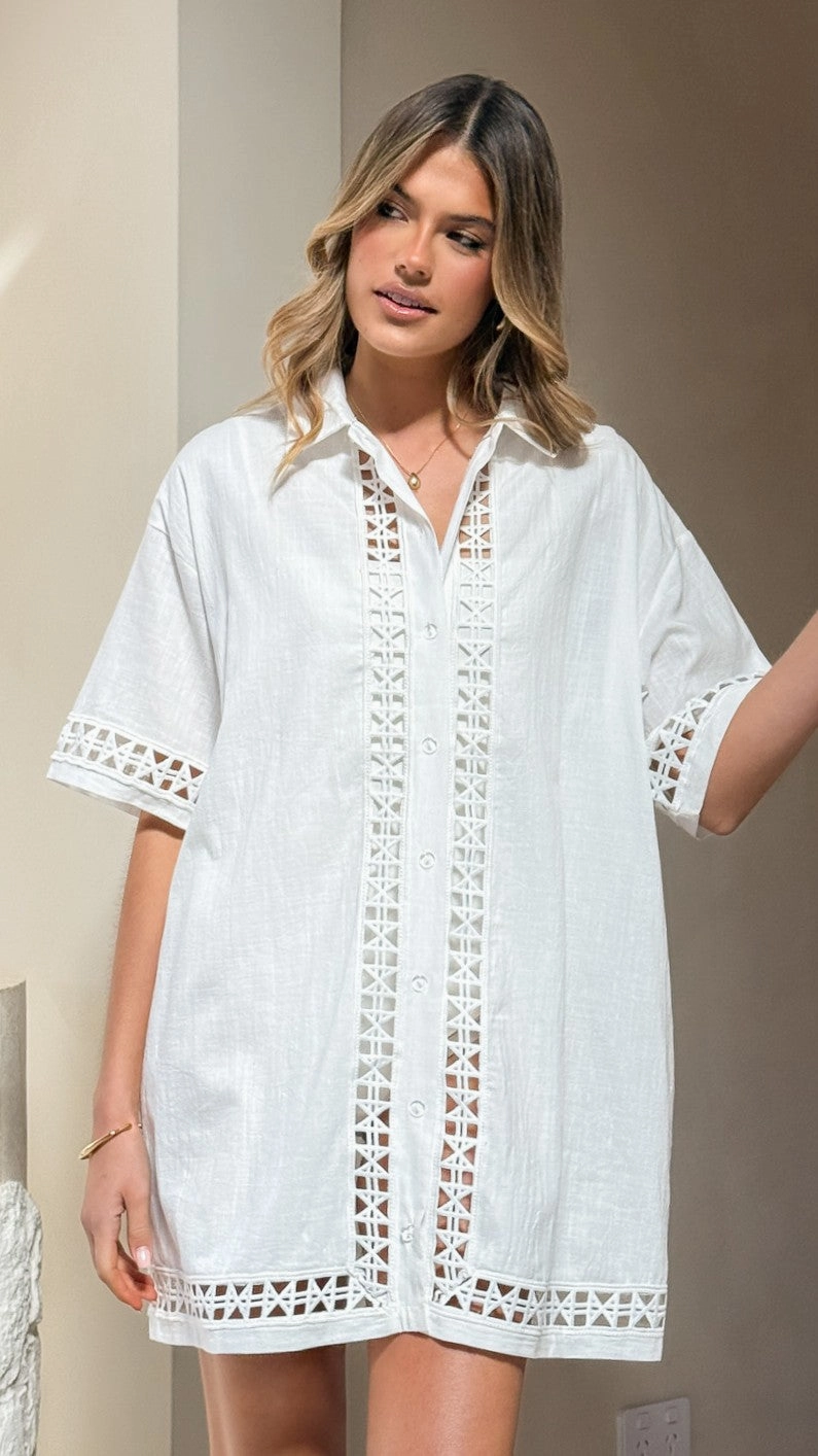 Timeless-Classic Halia Mini Shirt Dress - White