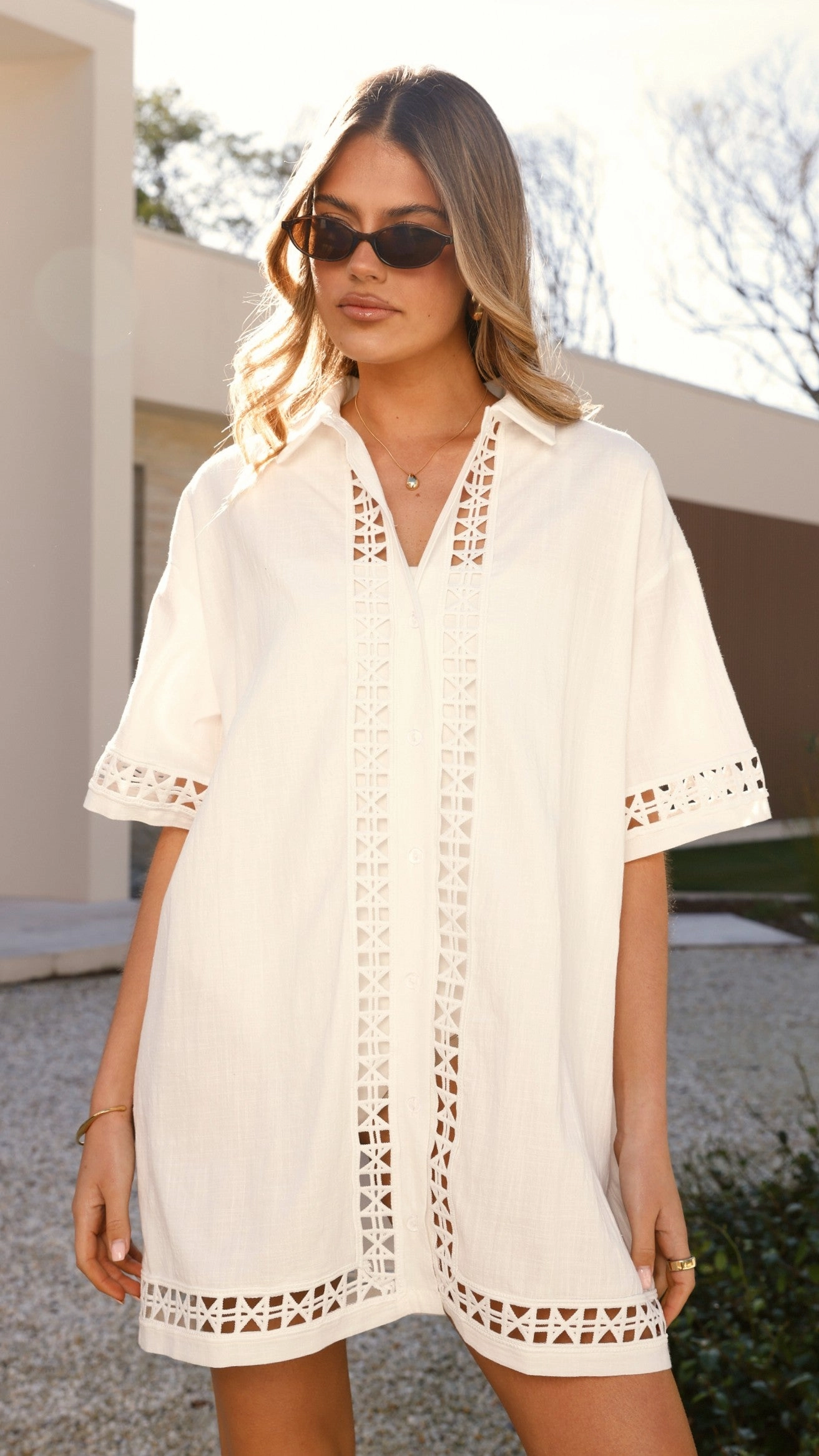 Stylish Design Halia Mini Shirt Dress - White