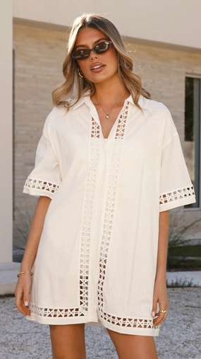 Halia Mini Shirt Dress - White Confident Mood