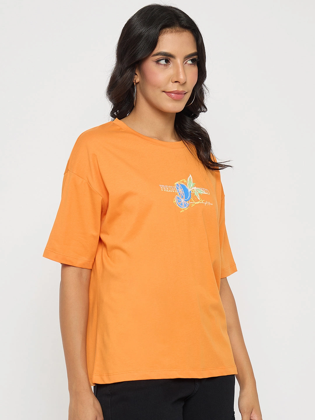 Madame Front and Back Graphic Print Orange Cotton T-Shirt School spirit
