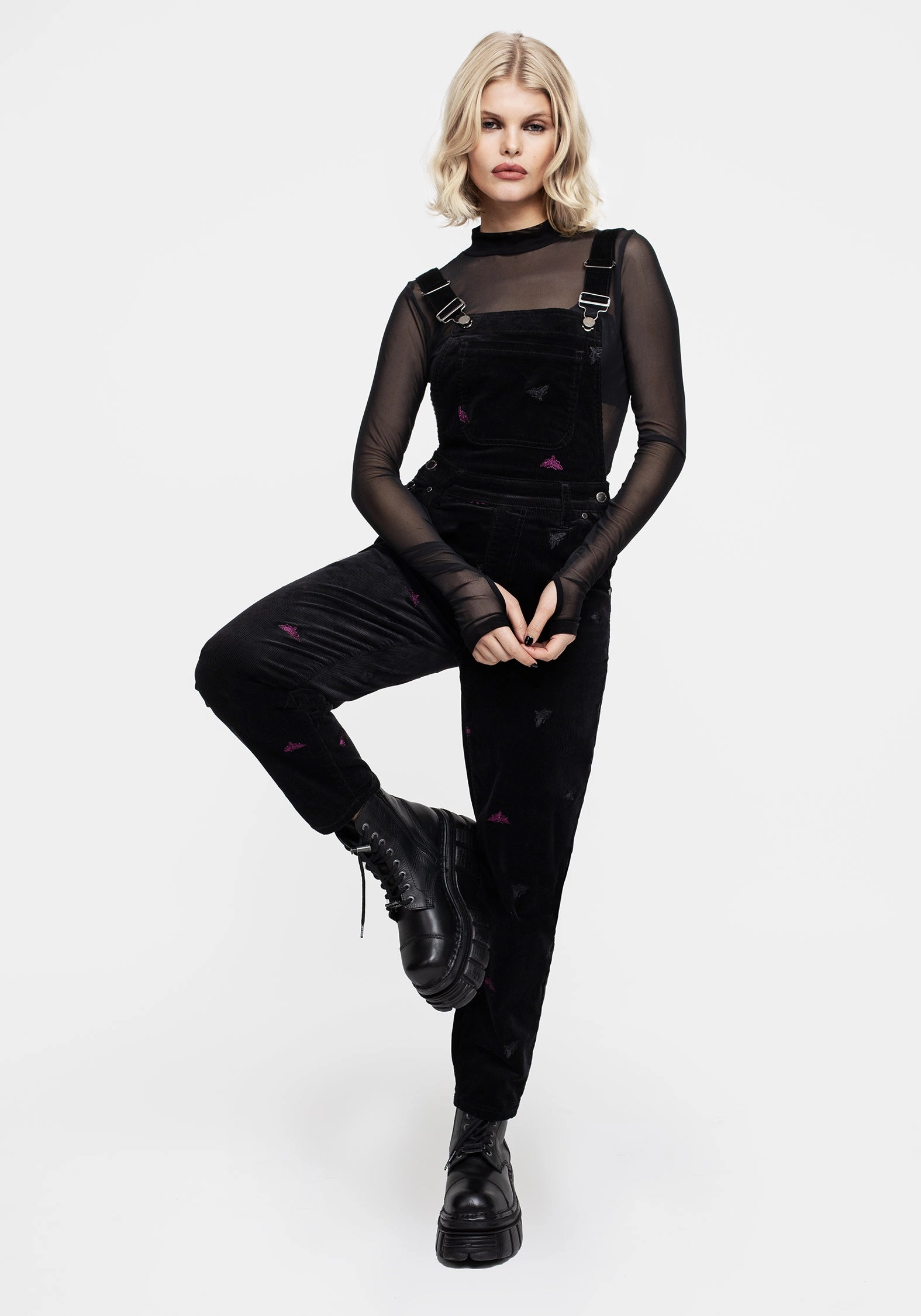 Flexible Knee Articulation Layer Comfort Styx Moth Embroidered Cord Balloon Leg Dungarees