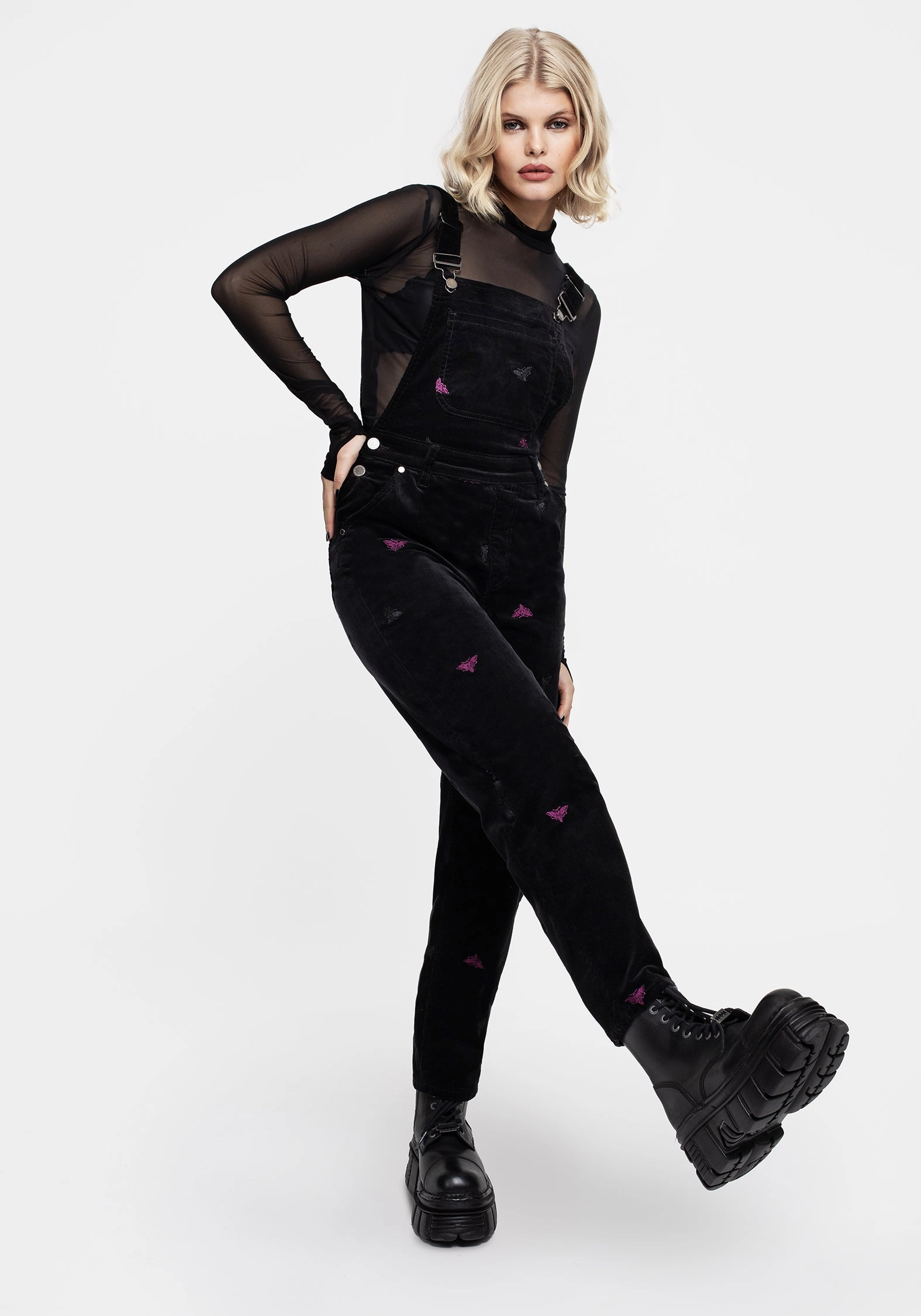 Styx Moth Embroidered Cord Balloon Leg Dungarees Athletic Comfort