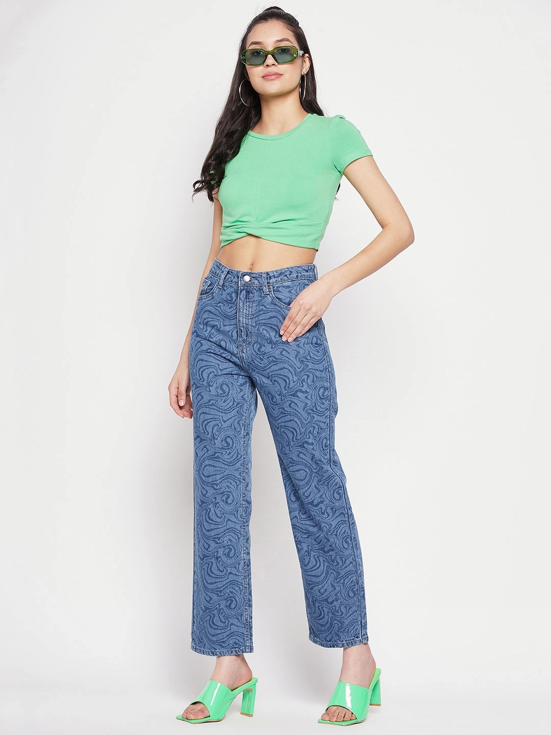 Anywhere Fit Madame Blue Printed Denim