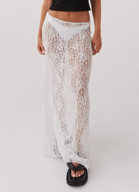 Playful Vibe Sugar Sweet Lace Maxi Skirt - White