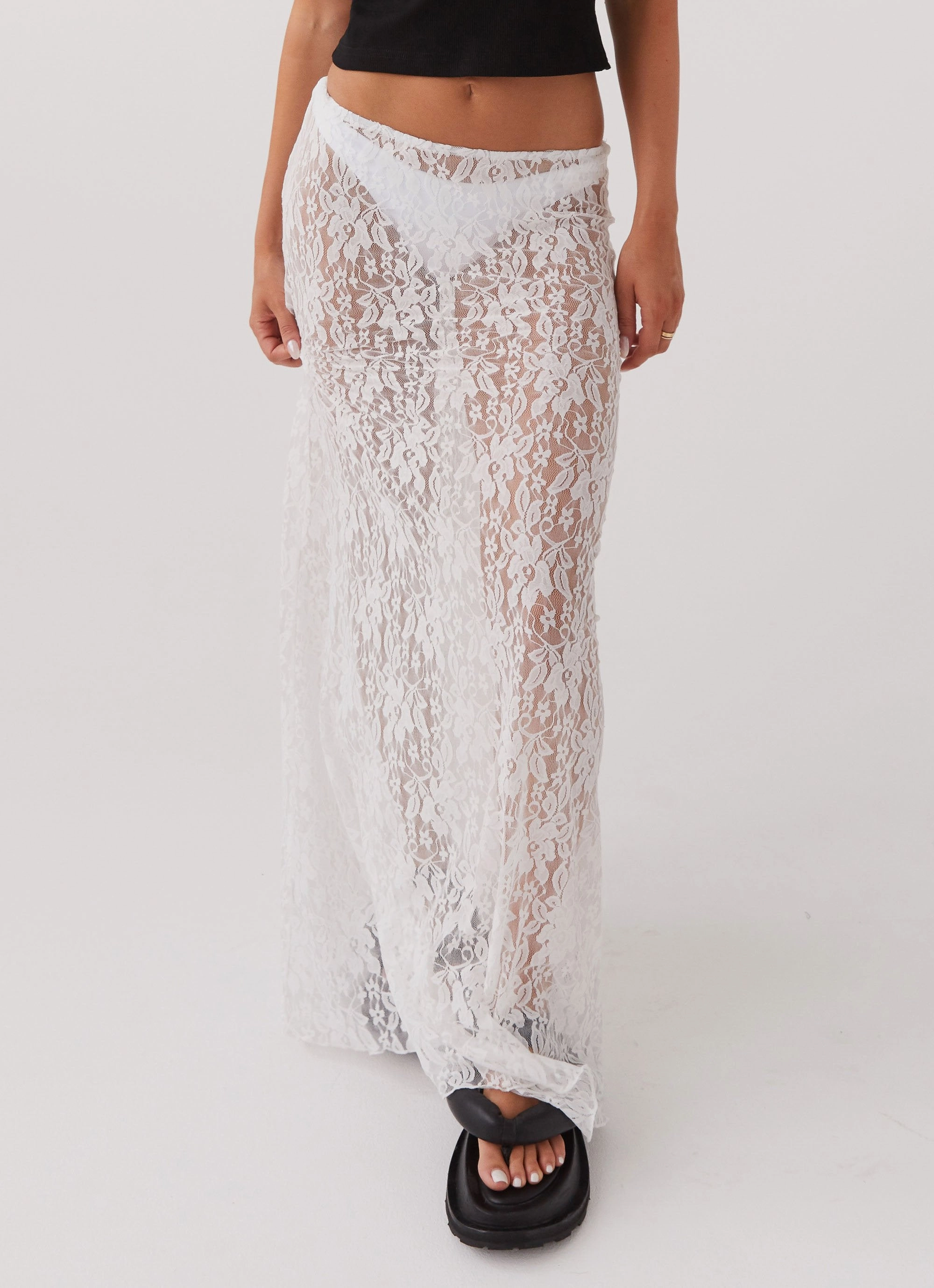 Playful Vibe Sugar Sweet Lace Maxi Skirt - White