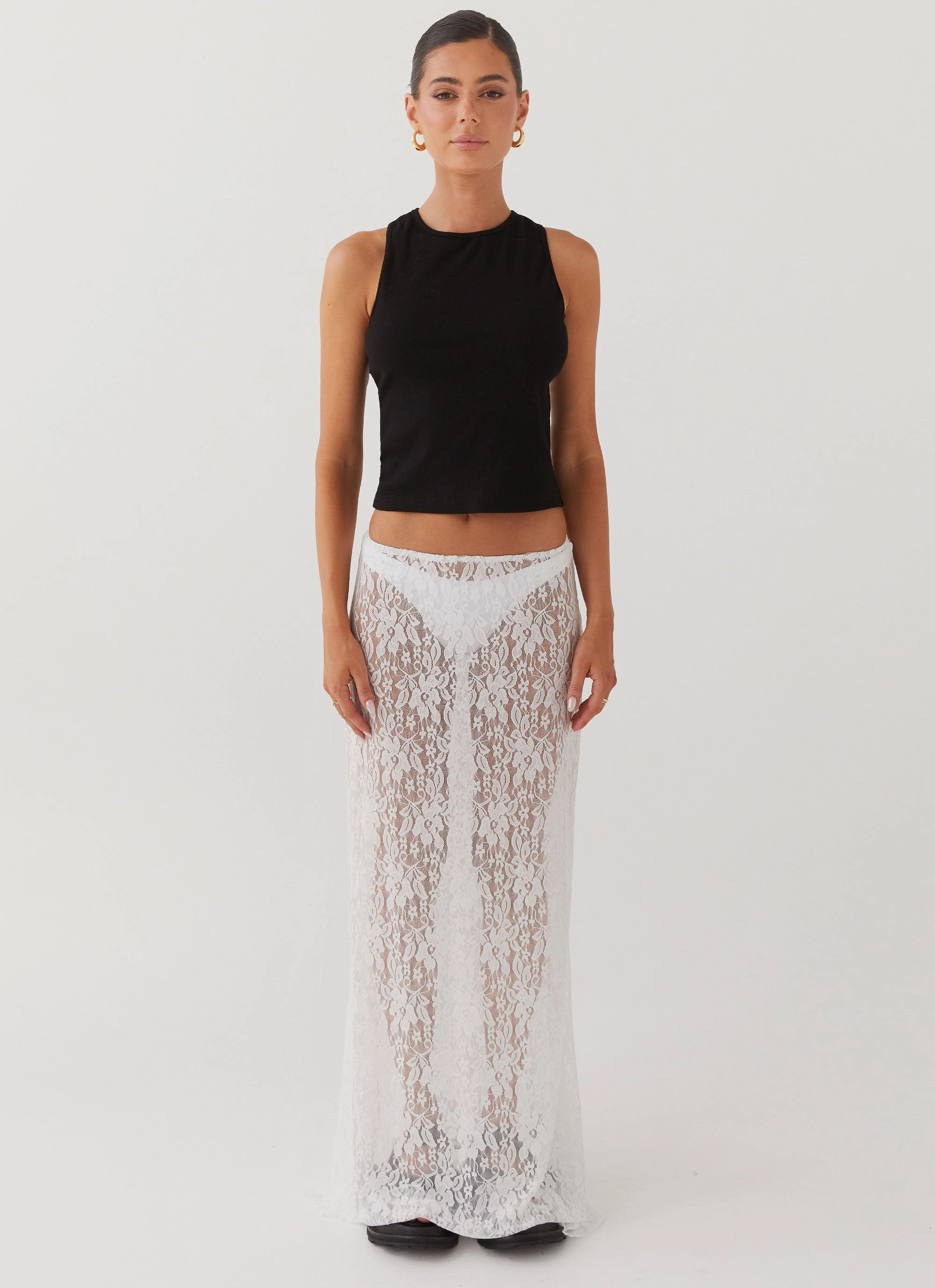 Sugar Sweet Lace Maxi Skirt - White Satin feel