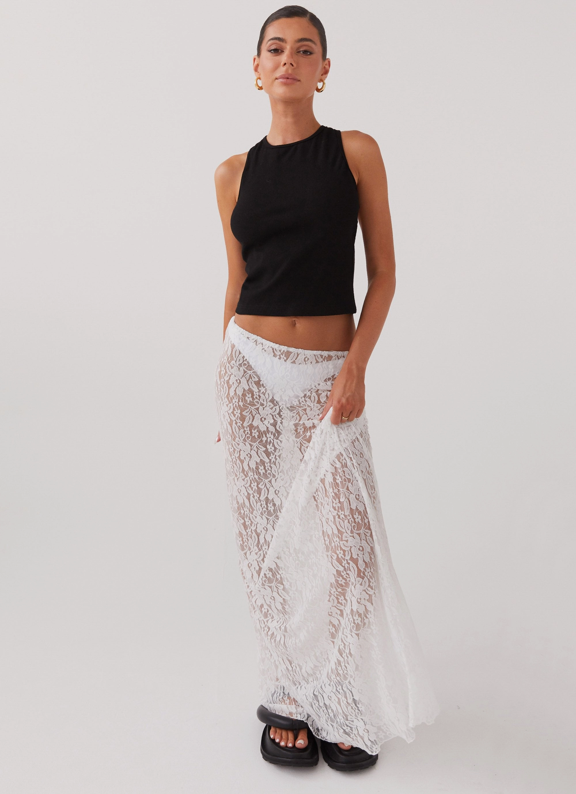 Crisp Look Sugar Sweet Lace Maxi Skirt - White