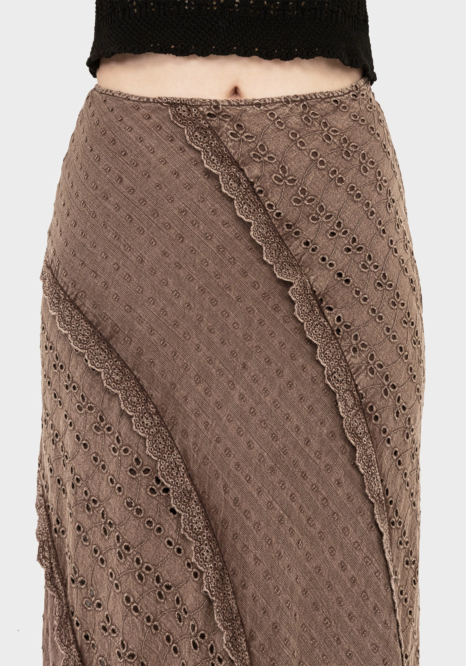 Fresh Texture Summerisle Cotton Broderie Detail Midaxi Skirt