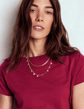 Supersoft Boat Neck T-Shirt-Burgundy Red Petal Sleeve Architecture BlendMaterials