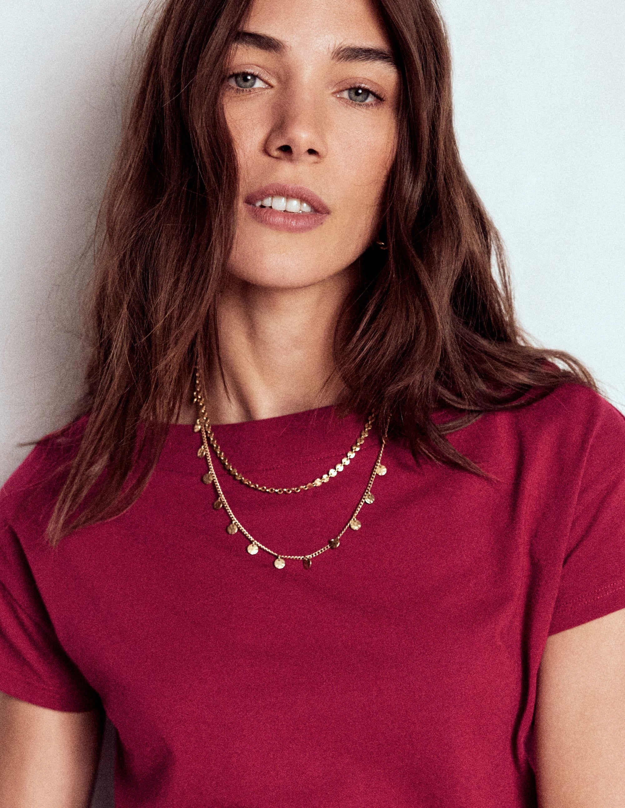 Supersoft Boat Neck T-Shirt-Burgundy Red Petal Sleeve Architecture BlendMaterials