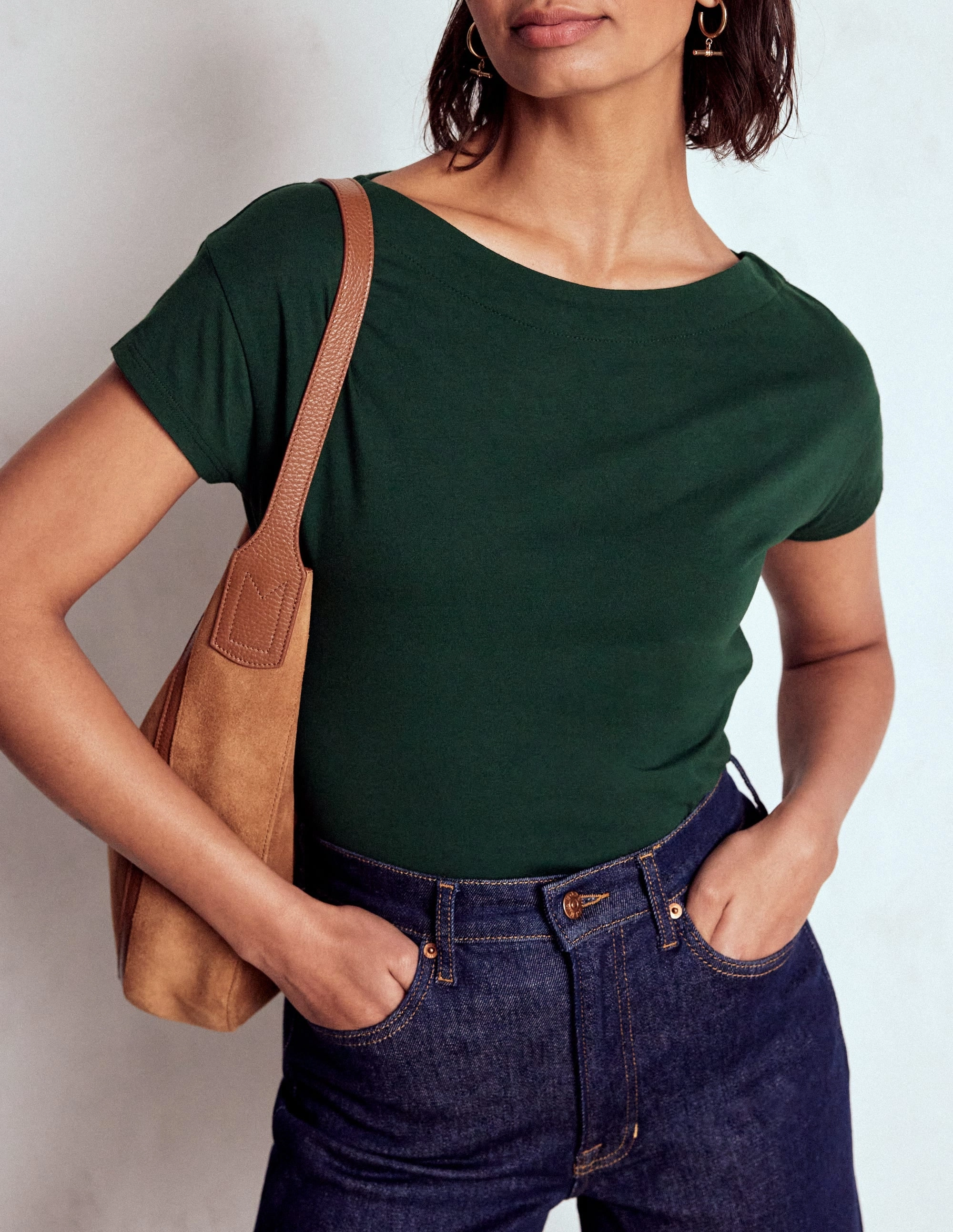 Breathable back panel Supersoft Boat Neck T-Shirt-Green Pine
