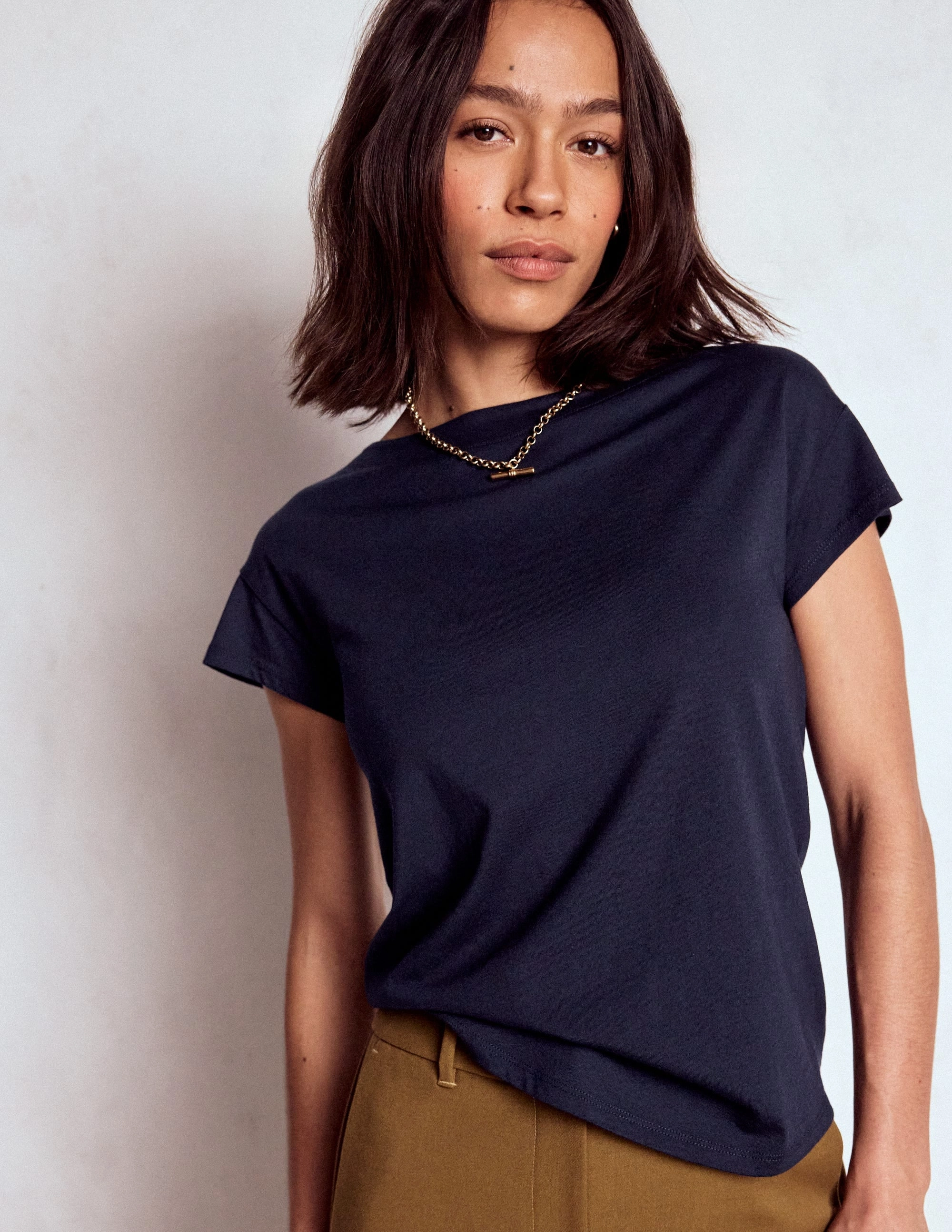 Supersoft Boat Neck T-Shirt-Navy Elasticized Waistband