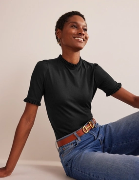 Supersoft Frill Detail T-shirt-Black LightReflectiveTrim