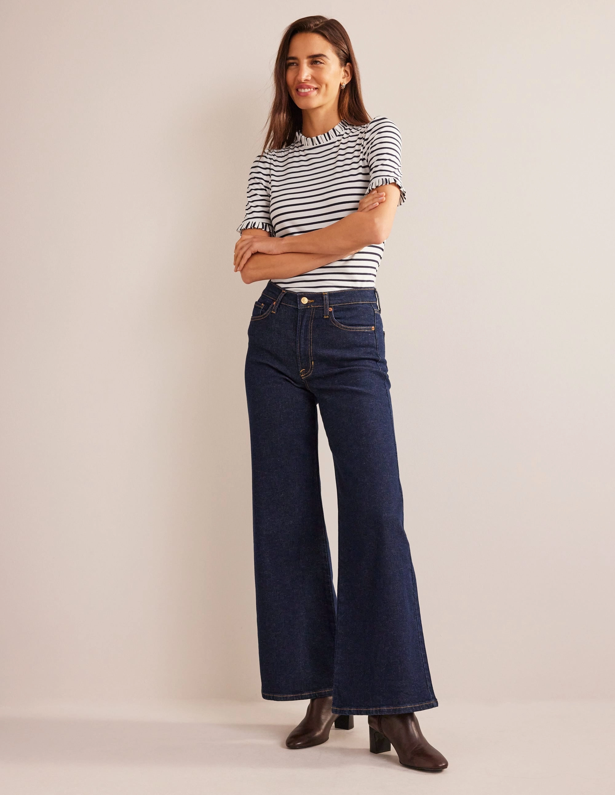 Supersoft Frill Detail T-shirt-Ivory, Navy Stripe NoSlipSurface PocketDetails