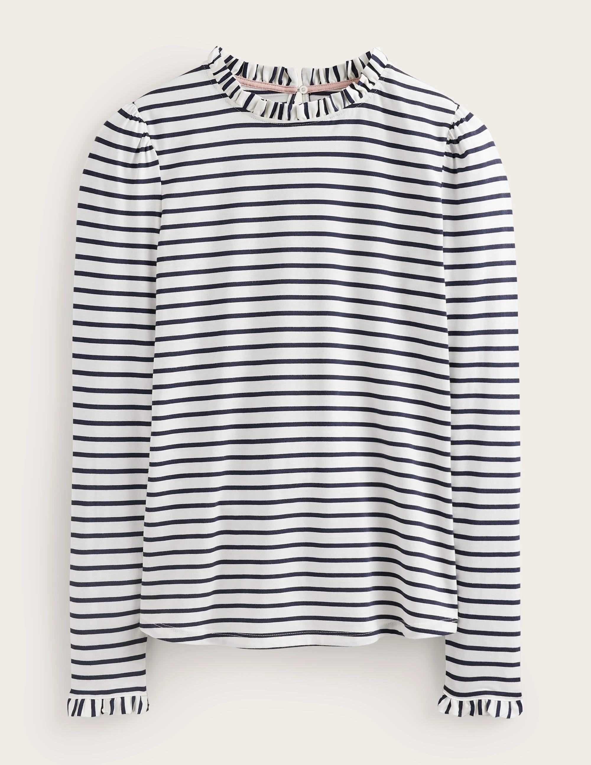 Supersoft Frill Detail Top-Ivory / Navy Stripe Bonded Seam Innovation Comfy Fit
