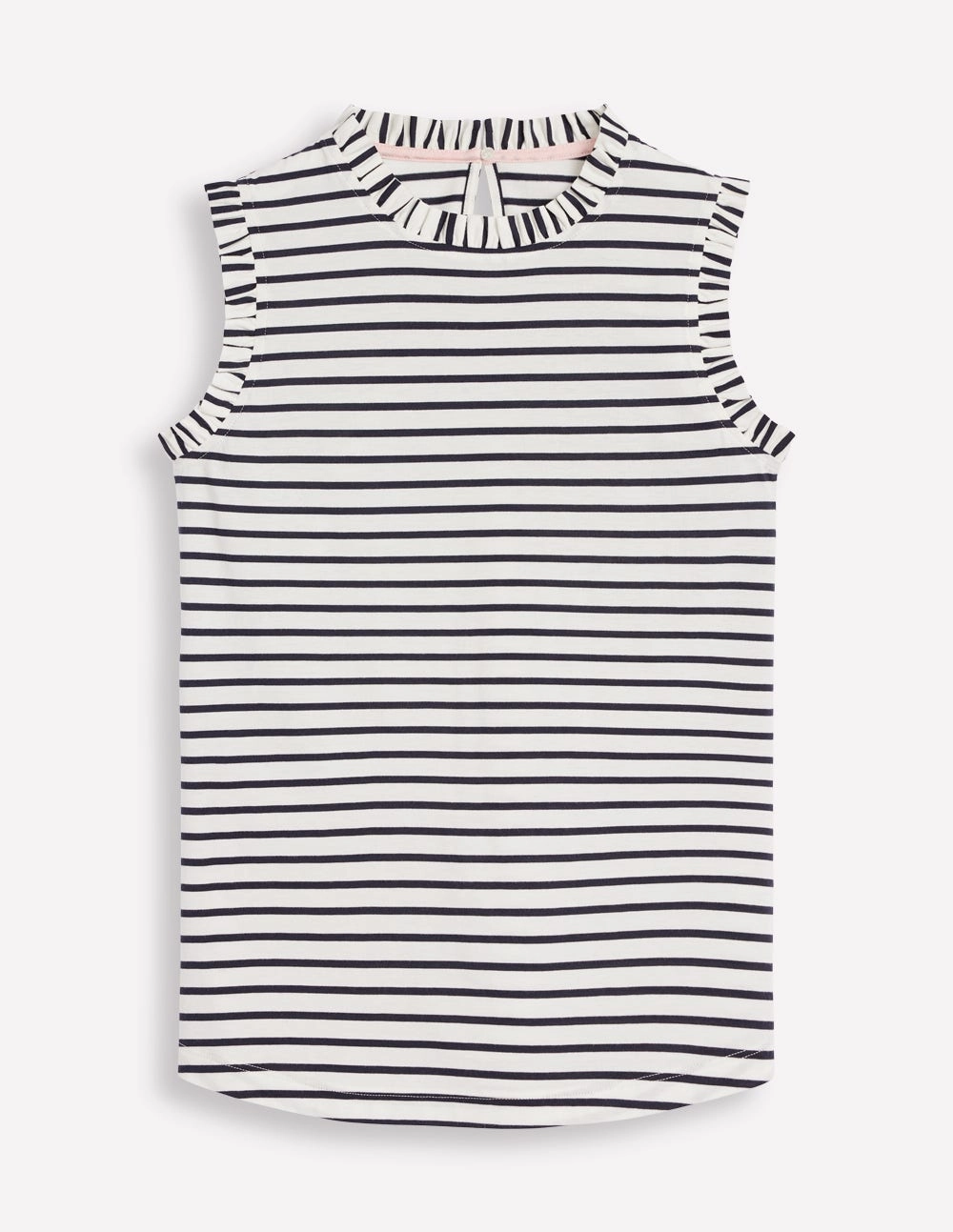 Friction Reducing Finish Sporty Style Supersoft Frill Detail Vest-Ivory, Navy Stripe