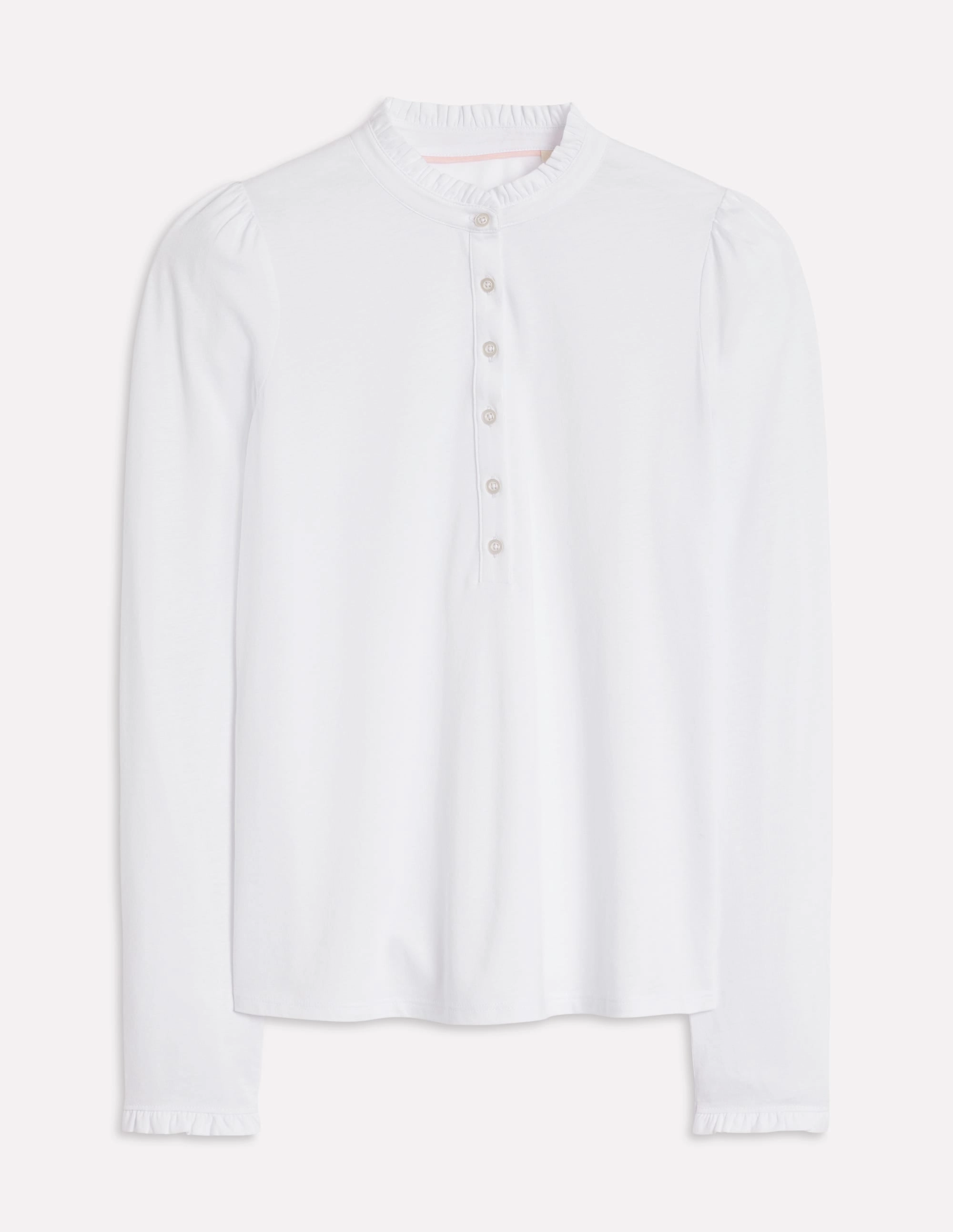 Soft Cotton Blend Anti Odor Treatment Supersoft Frill Henley Top-White