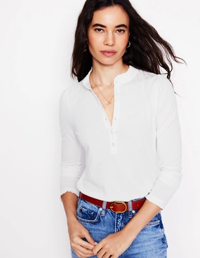 MinimalistCut Anti Pilling Fabric Supersoft Frill Henley Top-White