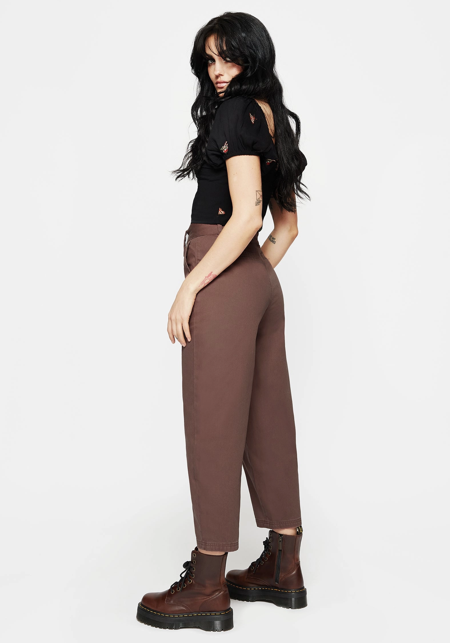 Pinhead Belted Balloon Leg Trousers - Brown Anti Pilling Fabric