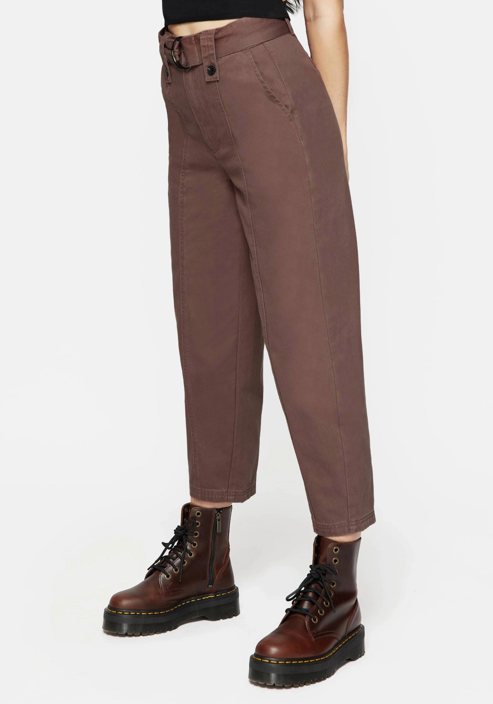 Pinhead Belted Balloon Leg Trousers - Brown Perfect Design Stretchable Wear