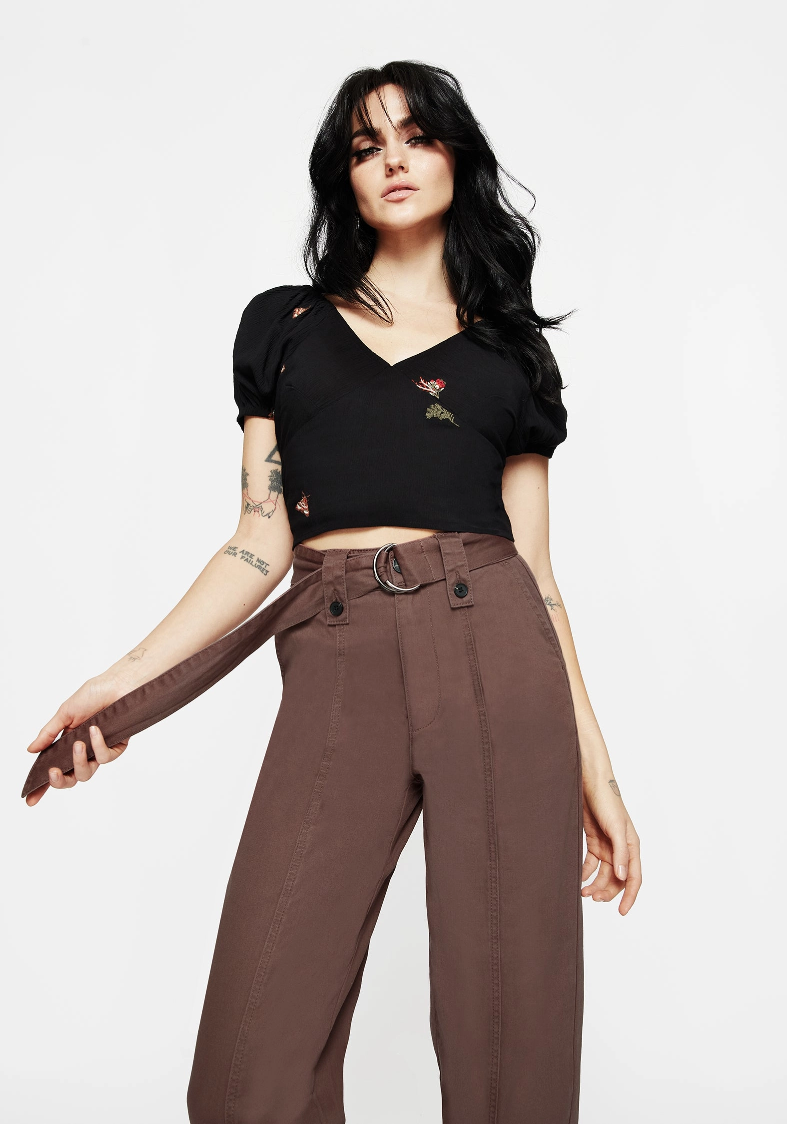 Pinhead Belted Balloon Leg Trousers - Brown Chill Ready