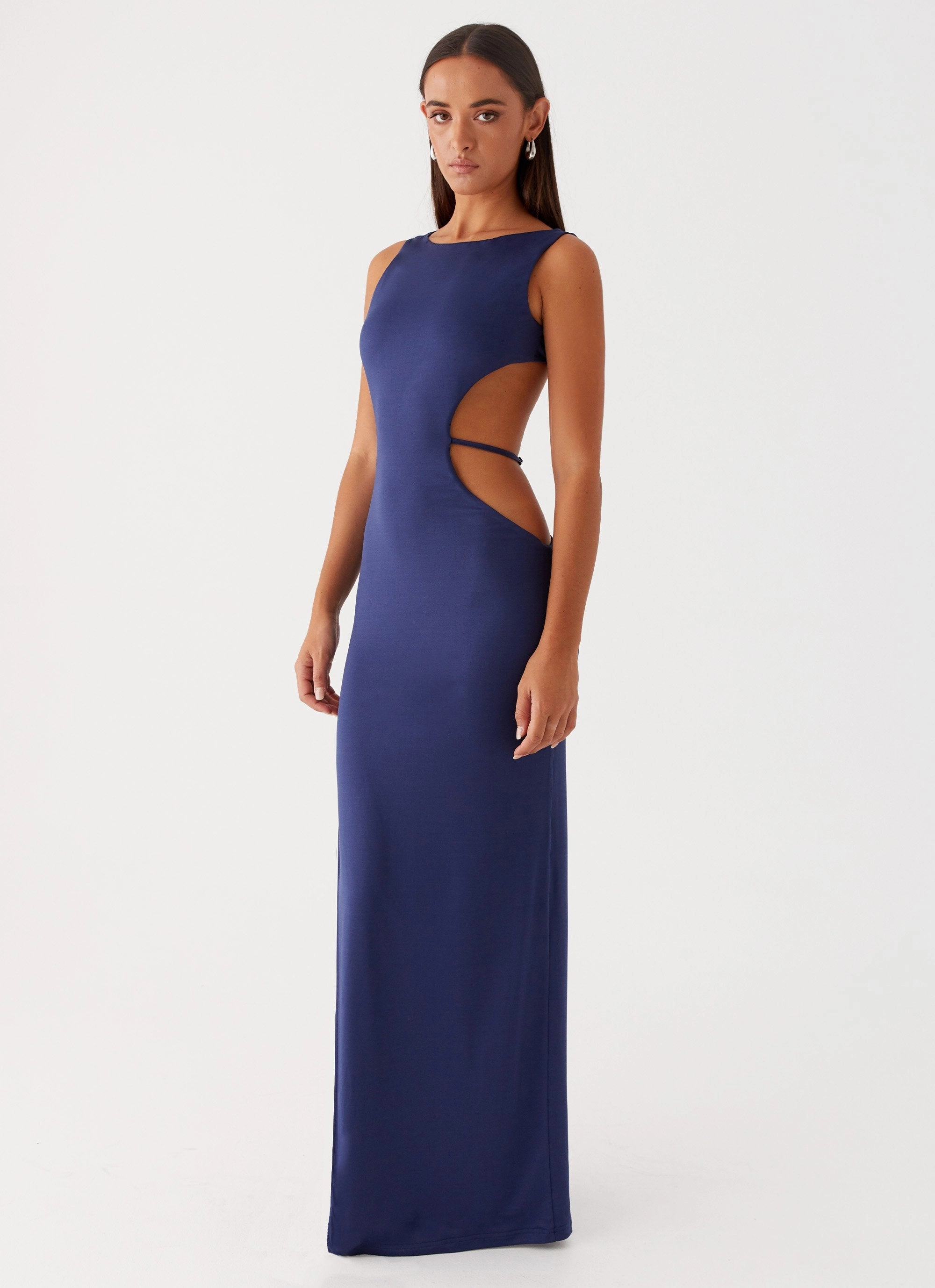 Elegant Wearable Fold-Over-Detail Sutton Maxi Dress - Navy
